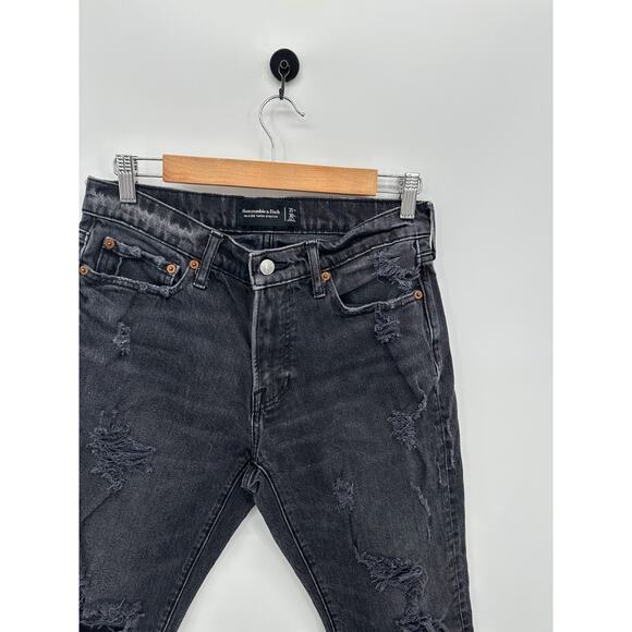 Abercrombie Mens Relaxed Taper Stretch Mens 31x28 Black Wash Distressed Grunge - Picture 4 of 7